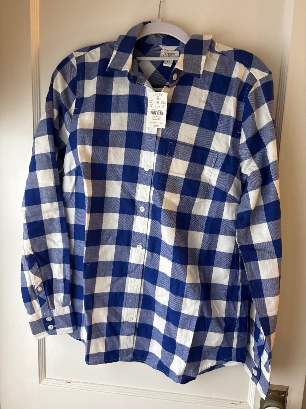 JCrew Plaid Button Up Top, Blue and White Plaid, Sz XS, NWT
